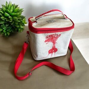 Soyoung Insulated Reusable Botanical Beet Print Lunch Bag Detachable Strap, OS